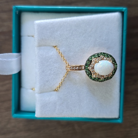 Effy 14k yellow Gold Diamond Opal Tsavorite Pendant,Ring - Picture 2 of 3
